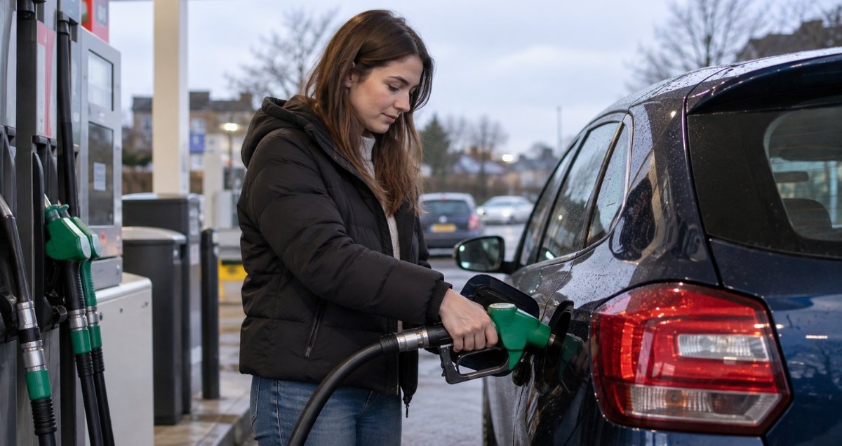 Driver refuelling their car at a UK petrol station