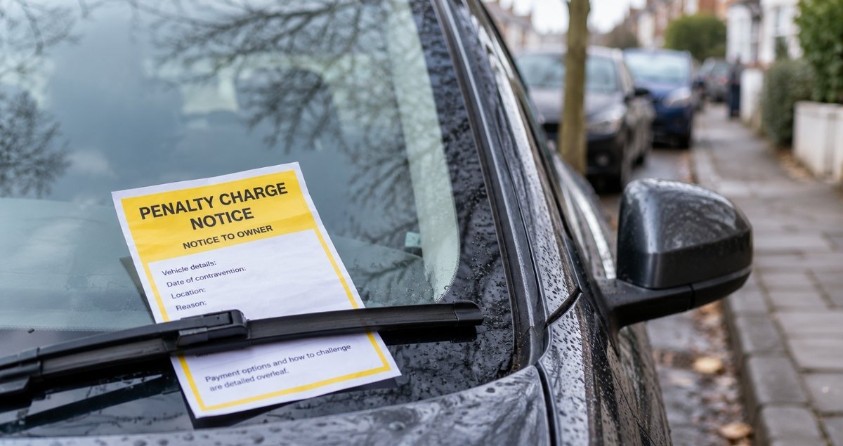 Parking penalty charge notice on a car windscreen
